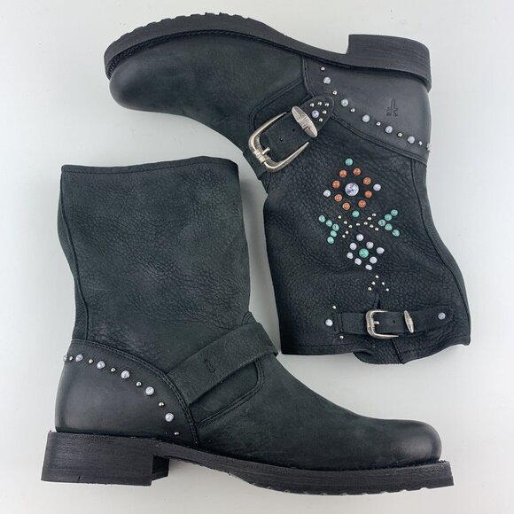 Womens Frye Boots Size 6.5 Veronica Stone Leather Bootie Goodyear Welt Buckles - Picture 4 of 12